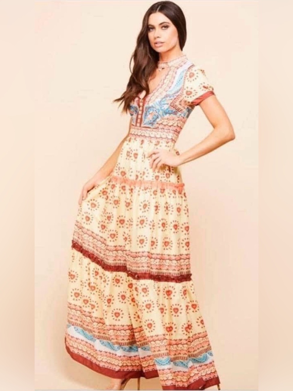 L'ATISTE Yellow Floral Embroidered Maxi Dress - Picture 4 of 4
